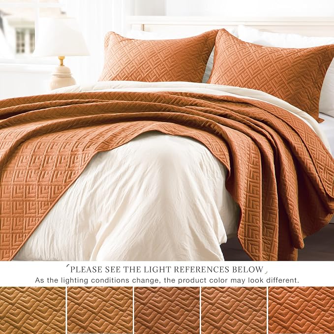 EXQ Home Twin Quilt Set Lightweight Squares Pattern Umber Bedding Set | Soft - Image 3