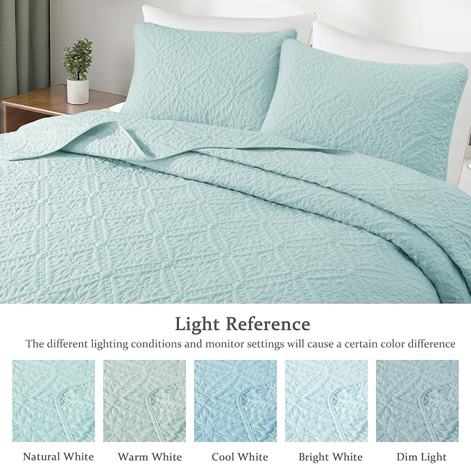 Exclusivo Mezcla California King Quilt Set, Aqua Blue | Lightweight Soft - Image 3