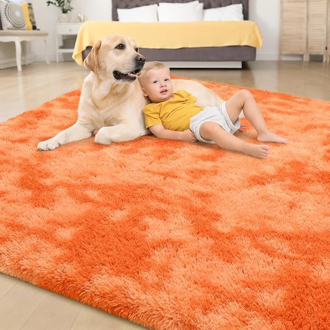Orange Area Rugs for Living Room Bedroom, 4x6 Fluffy Shaggy Fuzzy Rug for Kids - Image 4