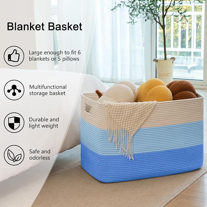 OIAHOMY 108L Extra Large Blanket Basket Dog Toy Basket Gradient Light Blue | - Image 6