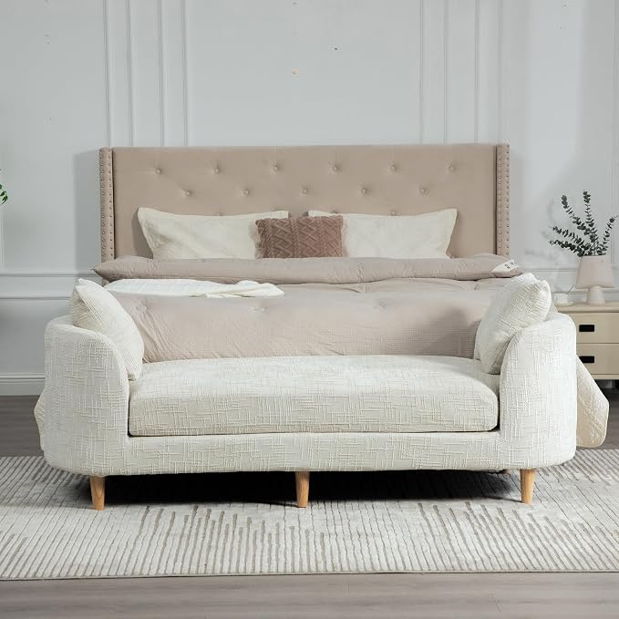 KEIKI Oversize 77.17" L Chenille End of Bed Bench Ottoman - Image 5