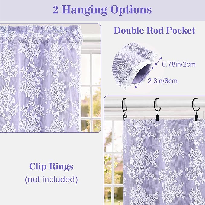 Yinhua Purple Kitchen Curtains 36 Inch Length Double Layer Blackout Curtains - Image 4