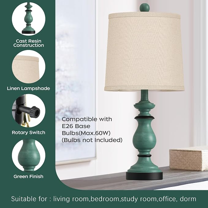 Traditional Table Lamp Set of 2, Rustic Farmhouse Table Lamps - Image 3