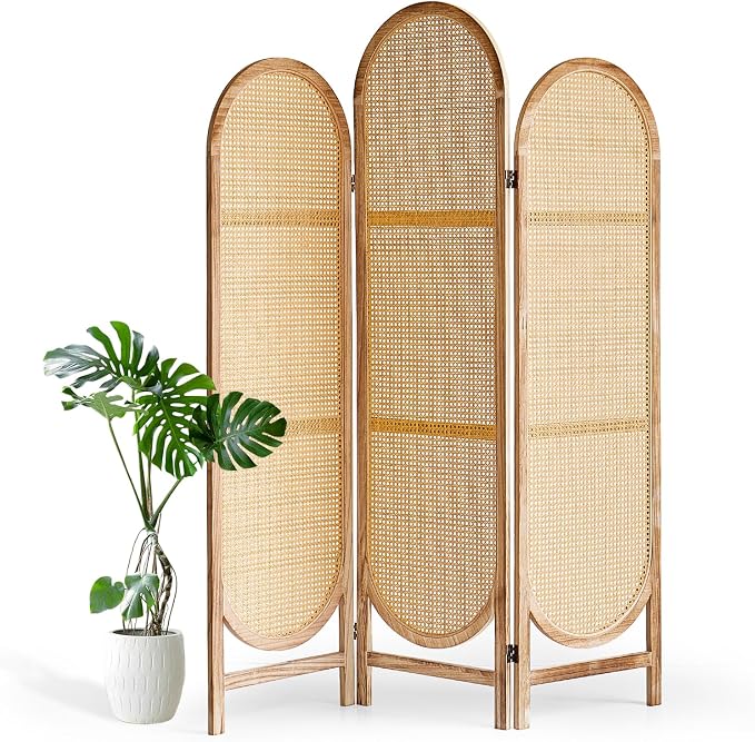 3 Panel Rattan Room Divider Screen, Boho Folding Privacy Screen | Decorative - Image 9