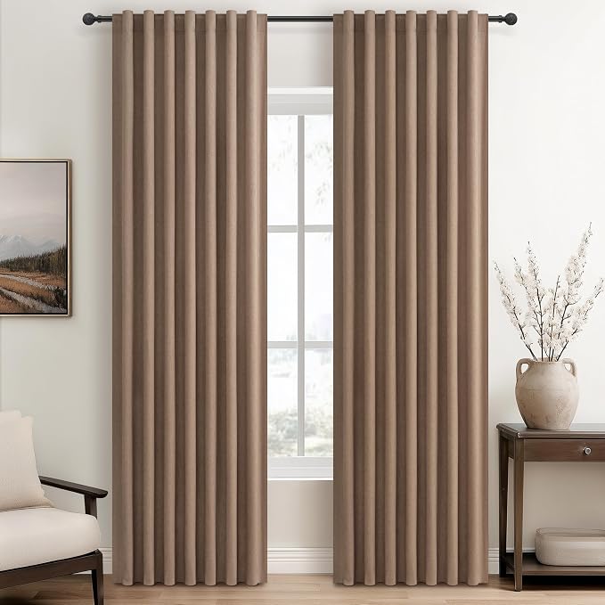RustBrown Black Out 90 Inch Long Boho Curtains 2 Panel Set, Farmhouse Curtains by QJMYDECO