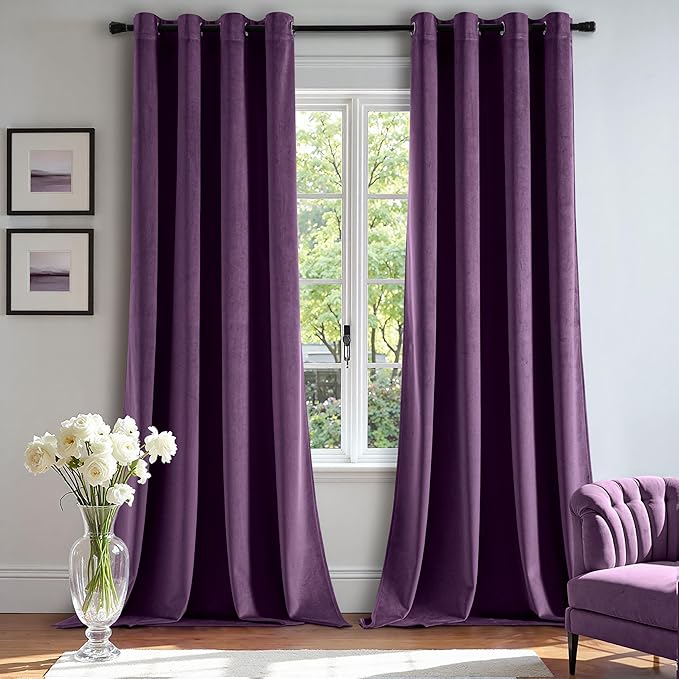 MIULEE Velvet Curtains Purple 52 x 84 Inch Length Set of 2 | Grommet Drapes by MIULEE