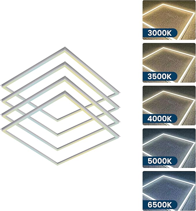 Nothing BUT LEDs 2x2 FT Edge-Lit Frame LED Flat Panel Lights, 5CCT Selectable 3000K‑6500K & 20W/30W/40W, 5000LM, 0‑10V Dimmable, Drop Ceiling Grid Light Fixture, ETL & DLC Listed, 100‑277V – 4 Pack