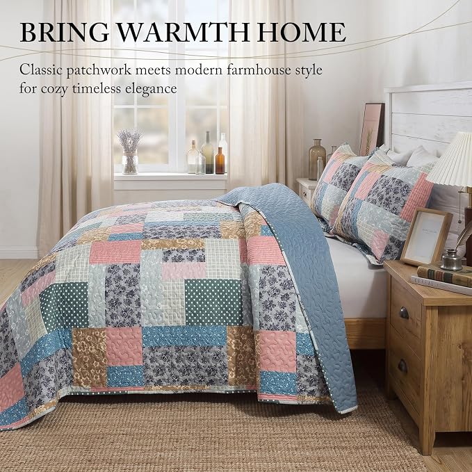 Etwel Lightweight Patchwork King Size Quilt Set - Image 2
