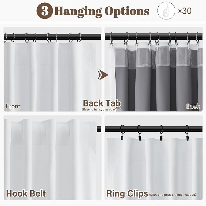 White Linen 100% Blackout Curtains 90 Inch Length 2 Panels Set Modern Textured - Image 2