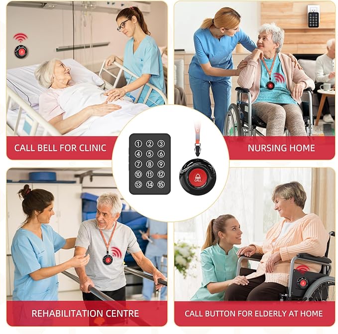 CallToU Wireless Caregiver Pager Nurse Call Button for Elderly LED Call Light Nurse Alert System Call Bell for Patients at Home Clinic/Medical Institution/Nursing Home (15 Call Button + 1 Receiver)