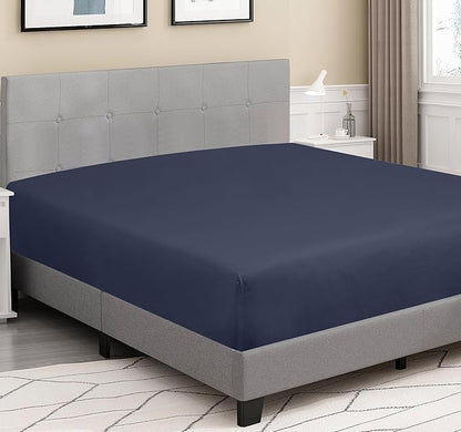 ROYALE LINENS 300 Thread Count 100% Long Staple Combed Cotton Fitted Sheet Twin XL - Super Soft Deep Pocket Bottom Sheet - Fitted Sheets Only - Elastic Sheets (Twin XL, Navy)