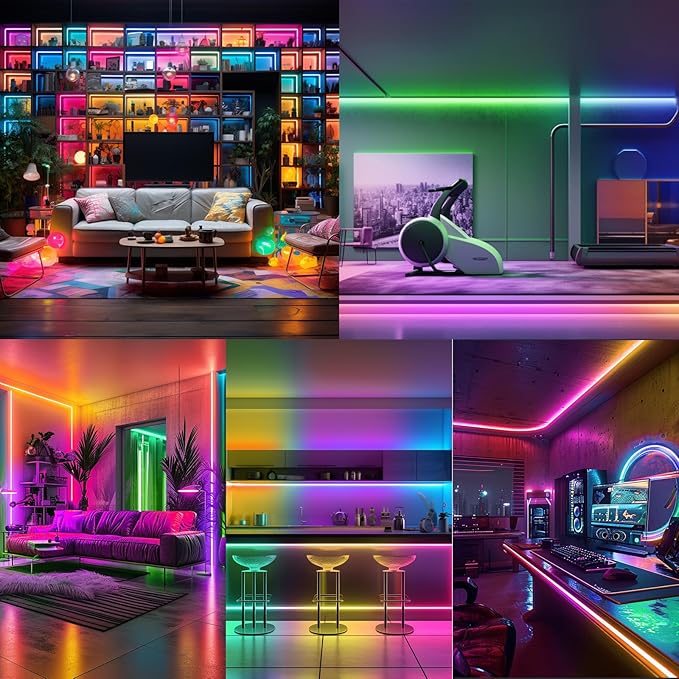 BUNACET 40ft COB RGB+IC LED Strip Lights, Bright Dream Color COB LED Light Strip with RF Remote App Control Music Sync Color Changing for Game Room Bedroom Kitchen Lighting Home Decor（2 Rolls）