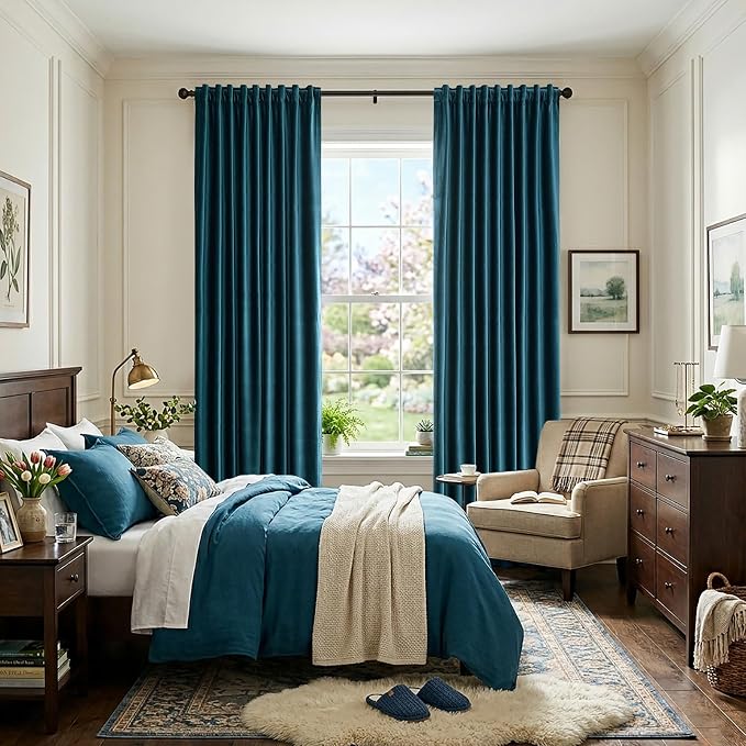 Elegant Peacock Blue Velvet Curtains 102 inches - Image 7