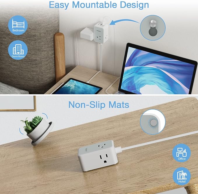 TESSAN Small Flat Plug Power Strip, Ultra Thin Extension Cord 5 ft, Wall Outlet - Image 7