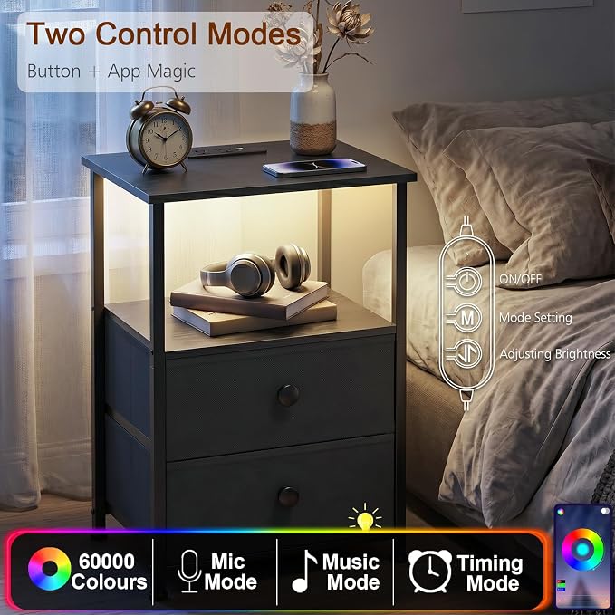 Nightstands Set of 2, LED Night Stand - Image 5