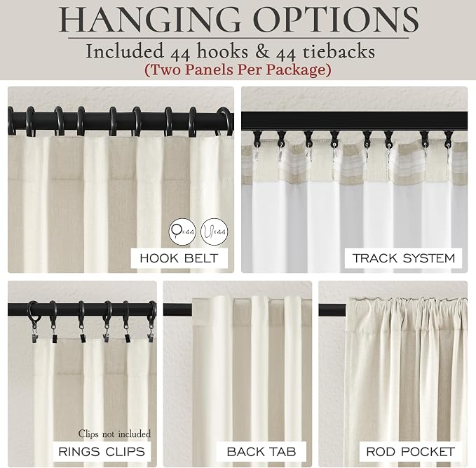 Cute Blackout Curtains 60 Inches Extra Wide Linen 102 Inch Length - Image 4