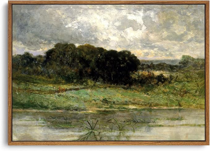 OIQArtOIQ Framed Vintage Landscape Wall Art Lake Natural Scenery Oil Painting by OIQArtOIQ