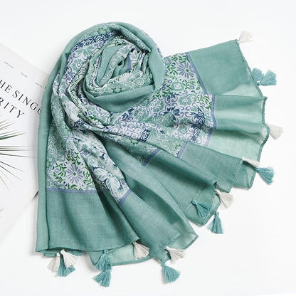 Scarf for Women Lightweight Soft Floral Leopard Printed Scarves Fall Winter Fashion Shawl Wrap with Fringe