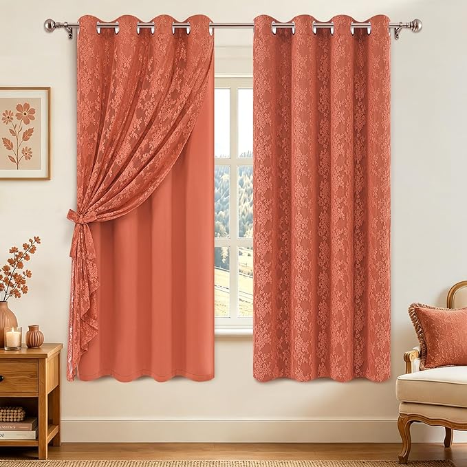 Yinhua Terracotta Curtains for Living Room Double Layer Curtain by yinhua