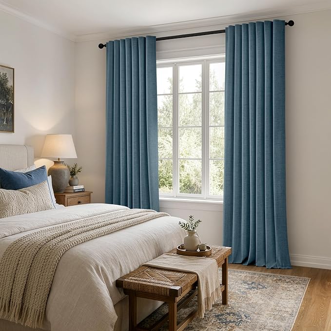 MIULEE 100% Blackout Linen Curtains 42 x 63 Inch Stone Blue 2 Panels | Thermal - Image 8