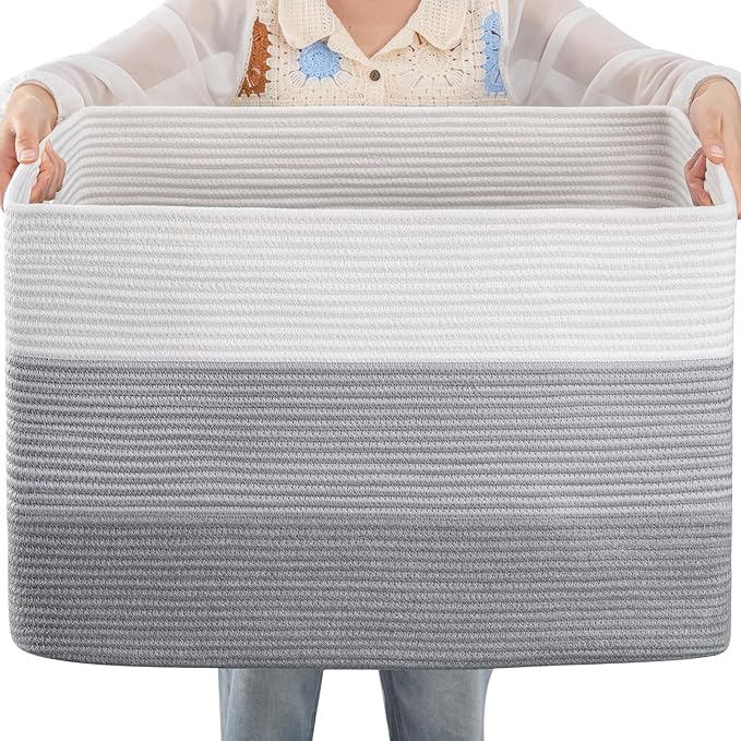 OIAHOMY Blanket Basket Laundry Basket Dog Toy Basket 108L Gradient Grey | Large by MasterofSpaceOptimization