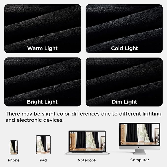 Joydeco 100% Blackout Curtains Velvet Black Out Curtain 84 Inch Drapes | - Image 7