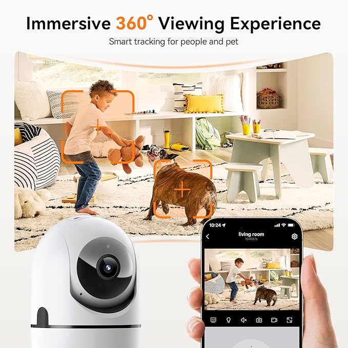 GBIUT Indoor Security Camera, Indoor Camera for Home Security, WiFi Home Camera with 360° Pan Tilt, AI Motion Detection, Two-Way Audio, Night Vision for Baby, Pet, Elderly Monitoring