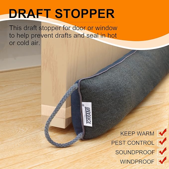 TORRAMI 38" Door Draft Stopper Under Bottom Insulation Noise Air Stopper 2.0LB,Draft Stopper Guard Seal for Doors and Windows - Dark Blue