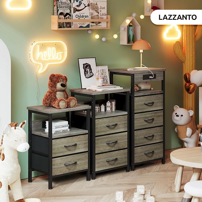 Lazzanto Night Stand with Charger Station, 2 Fabric Drawers, Bedside Table - Image 2