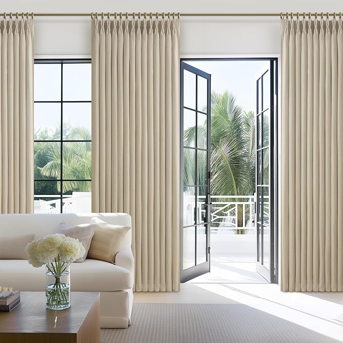 Extra Wide 70 Inch Taupe Pinch Pleat Blackout Curtains 92 Inches Long 2 Panels - Image 7