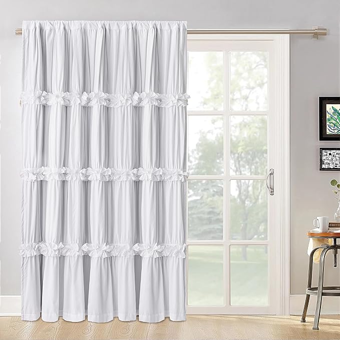White Room Divider Curtains, Rustic Rod Pocket Sliding Door Curtains by Homechoice+Decor