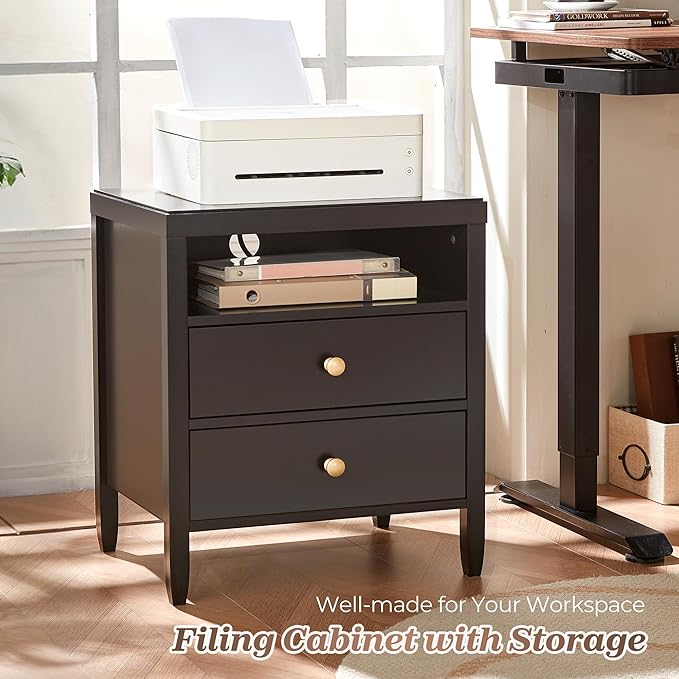 Huuger Nightstand with Charging Station, Bedside Table with Storage, Modern - Image 5