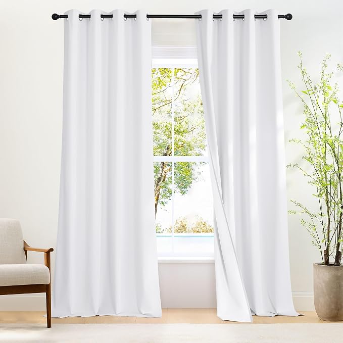 NICETOWN 100% Blackout White Curtains 96 inches Long 2 Panels, Grommet Full by NICETOWN