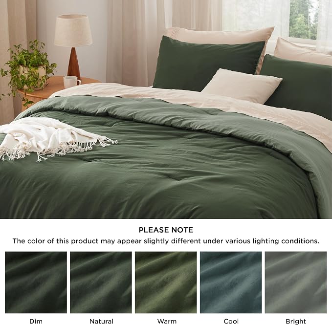 Bedsure Queen Comforter Set, Dark Olive Green Soft Prewashed Bedding - Image 7