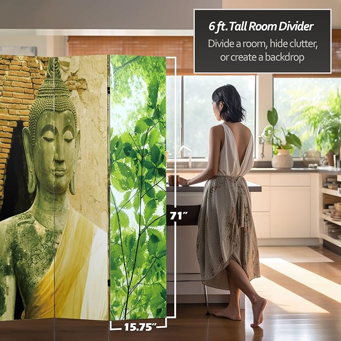 Red Lantern 6 ft. Tall Draped Buddha Double Sided Room Divider 3 Panel - Image 5