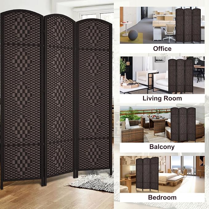 RHF Room Divider Panel, 3 Panel Partition Room Dividers Screen, Dark Mocha | - Image 5