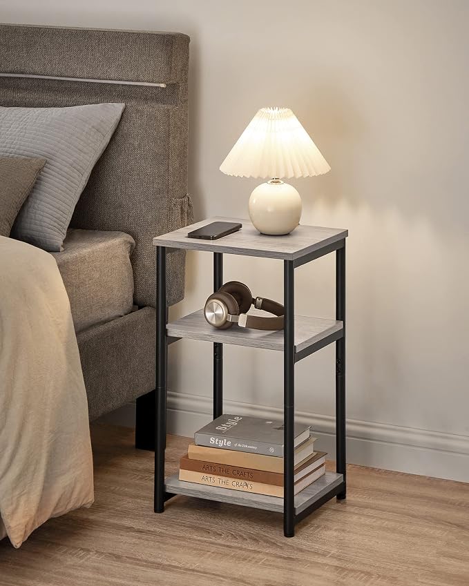 VASAGLE Side Table, Small End Table, Tall Nightstand, Steel Frame | - Image 2