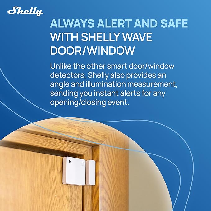 Shelly Wave Door/Window White, Z-Wave Long Range Operated Sensor, Home Automation, Compatible with Alexa, Google Home, SmartThings & Home Assistant, Bulletproof Security, Lux & Tilt Angle Measurement