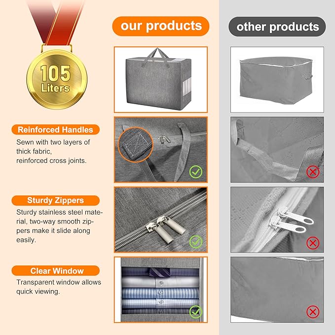 2 Pack 105L Comforter Storage Bags, Extra Large Bedding Storage Bags - Image 6