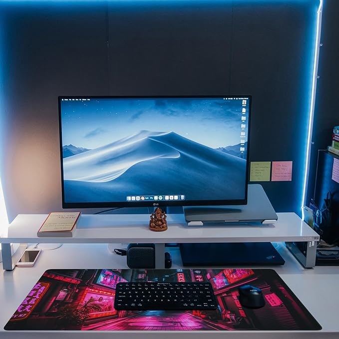 Eflxamz Desk Mat,Japanese Anime Neon Street Desk Pad,Anime City Large Gaming Mouse Pad for Desk,Extended Big Computer Keyboard Mouse Pad with Non-Slip Base and Stitched Edge,35.4"x15.7"