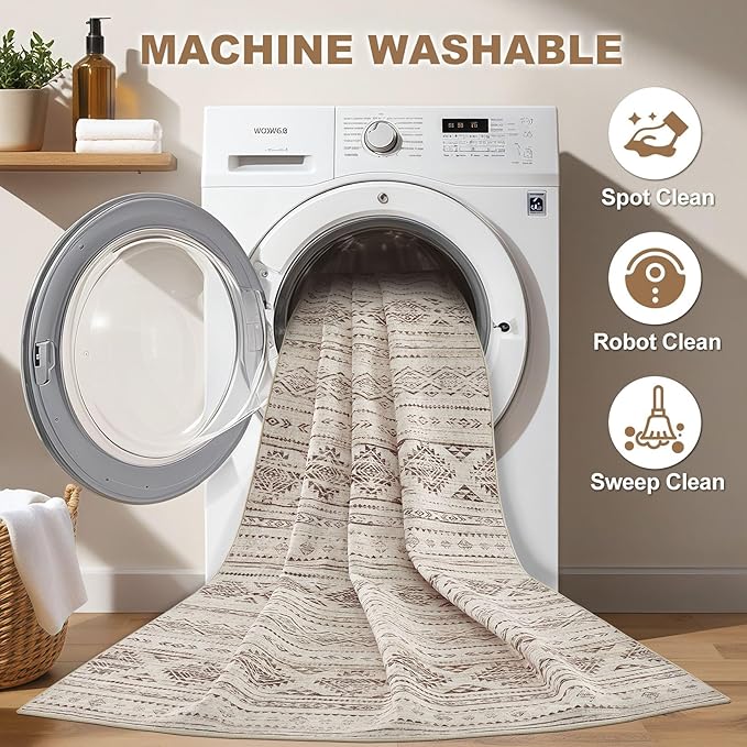 Nakagishi Boho 5x8 Area Rug Living Room Rugs Machine Washable Dark Brown | Soft - Image 3
