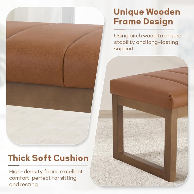 52.7" Bedroom Bench for End of Bed, Faux Leather Entryway Bench | Modern - Image 5