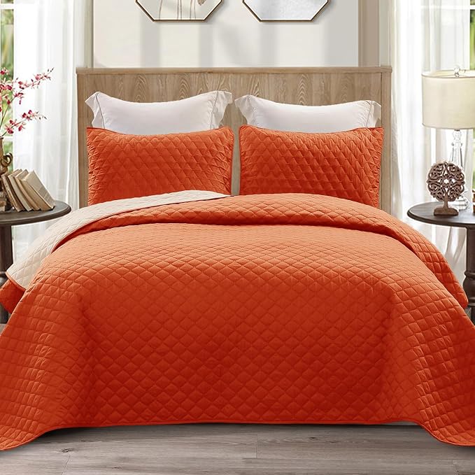Exclusivo Mezcla Reversible California King Quilt Set, Burnt Orange | by ExclusivoMezcla