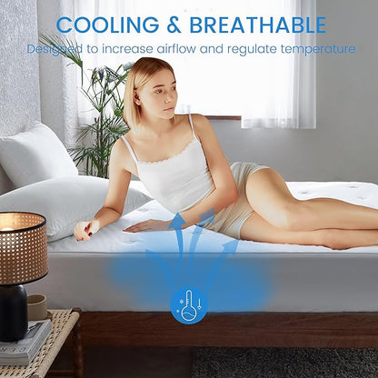 Simple&Opulence Cooling Quilted Mattress Pad – Fitted Sheet Mattress Protector Cover with Elastic Corners, Soft & Breathable, 16 Inch Deep Pocket (White,Full)