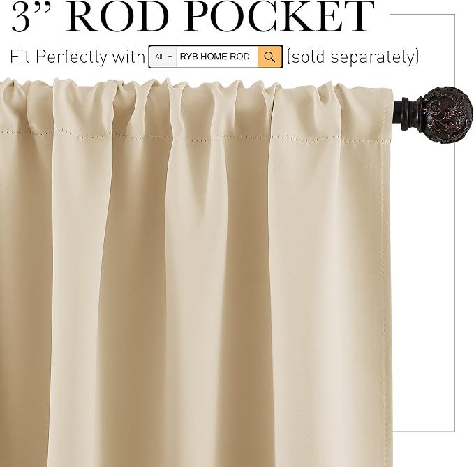 RYB HOME Small Window Curtains 45 inches Length - Image 2