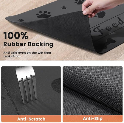Pet Feeding Mat-Absorbent Pet Placemat for Food and Water Bowl, with Waterproof Rubber Backing, Quick Dry Water Dispenser Mat for Dog and Cat (20"x12", Bones)
