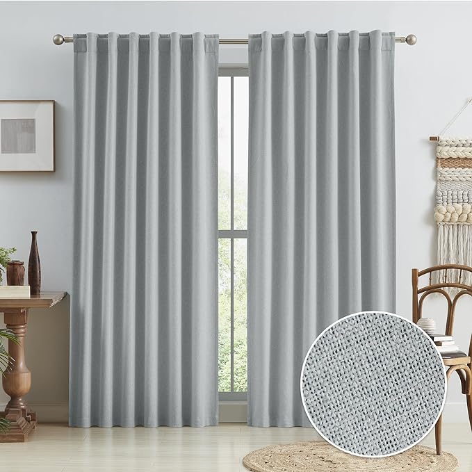Living Room Full Shade Linen Curtain Panels, High-End Completely Blackout by KEQIAOSUOCAI