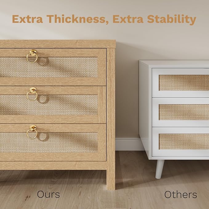 Eclatara Large Rattan Night Stand Set of 2 Boho Nightstand - Image 5
