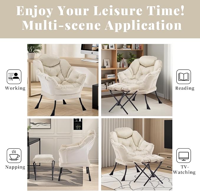 Lazy Chair with Ottoman, Comfy Reading Chair, Lounge Chair - Image 7