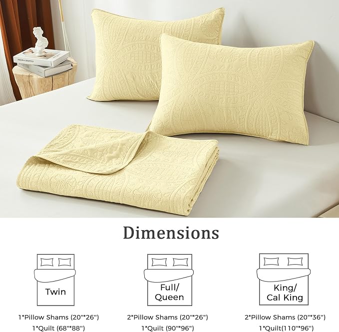 akkialla Butter Yellow Full/Queen Quilt Set, Ultrasonic Lightweight Bedspread - Image 6